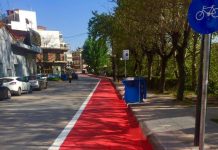 Διαγράμμιση και βαφή για τον κεντρικό ποδηλατόδρομο των Τρικάλων.